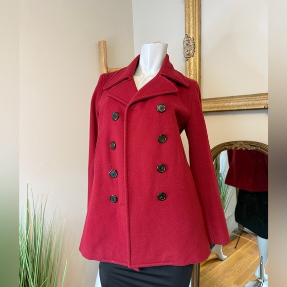 J Crew Double-Breasted Wool Red Peacoat Small Y2K - Picture 2 of 12
